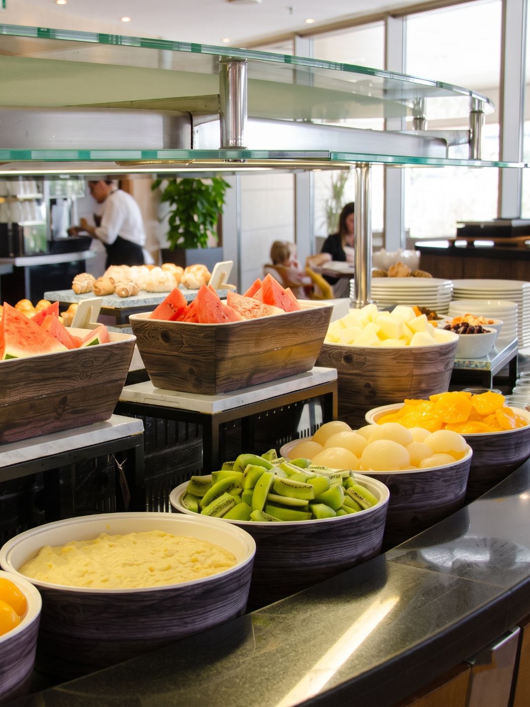 Hotel breakfast service in progress