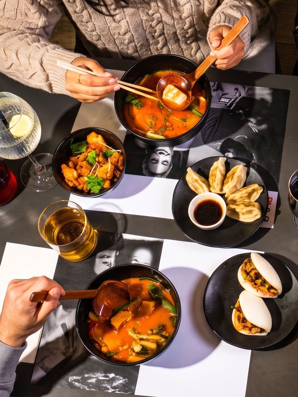 Plated dishes on a restaurant table